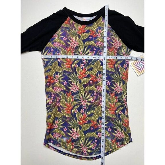 LuLaRoe Randy Raglan Sleeve Black Floral Tropical Shirt Top XXS New‎ - Picture 6 of 7